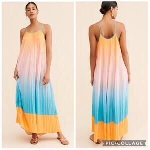 Current Air Ombre Maxi Dress Small Pleated Relaxed Fit Tropical Bohemian Beachy